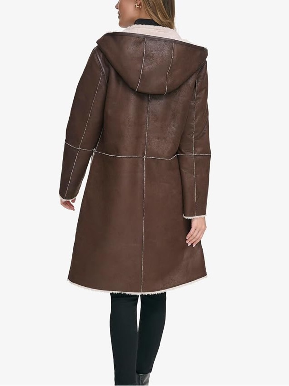 DKNY Faux Suede Sherling Front Zip Mid Length Coat size Small - Picture 2 of 13